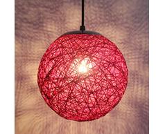 Zozmy Modern Rund Rattan Pendelleuchte Esszimmer Hängeleuchte Höhenverstellbar Kreative Bunt Kugel Design Pendellampe Kronleuchter E27 Wohnzimmer Schlafzimmer Kinderzimmer Bar Café Ø20cm,Rot
