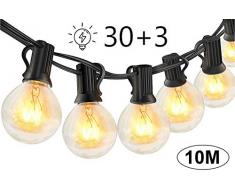 Lichterkette Außen Glühbirnen für Sommerabend - 10M 30 G40 Birnen mit 3 Ersatzbirnen, Lichterketten für Party Garten Balkon und Innen, Warmweiß [Energieklasse A++]