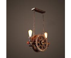 Retro Vintage-Stil Hängeleuchte Industrie Loft Pendelleuchte für Wohnzimmer Esszimmer Bar Kreative Persönlichkeit Metall Eisen Holz Zahnrad Kronleuchter E27 Fassung Flammig Edison Hängelampe (A-Stil)