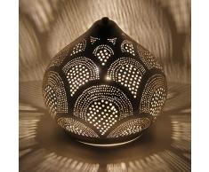 Casa Moro orientalische Tischlampe aus Metall Marwa D22 Silber in Tropfenform mit E14 Fassung | Kunsthandwerk aus Marokko | Echt versilberte Stehlampe wie aus 1001 Nacht