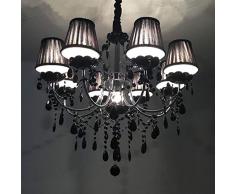 Amerikanische Vintage-Schmiedeeisen Kronleuchter Kristall Lampe schwarz industrieller Wind kreative Studie Schlafzimmer Wohnzimmer im europäischen Stil Kronleuchter Lampe 8, schwarze Stirnband Cover