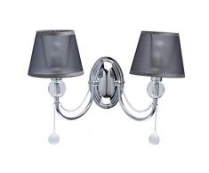 MW-Light 684021302 Jugendstil Wandleuchte Modern Metall Chrom Schirmchen Schwarz mit Kristall 2 Flammig x 40W