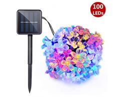 Solar Lichterkette Außen, Wasserdicht Blumen LED Außenlichterkette, 12M 100 LED 8 Modi, Beleuchtung Für Haus, Garten, Balkon, Pavillon, Terrasse, Rasen, Hof, Zaun,Color
