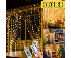 WEARXI Lichtervorhang Deko - 3M 300 LEDs Lichterkette Lichtvorhang, 8 Modi LED Vorhang Lichterketten für Zimmer Deko Schlafzimmer Deko, Weihnachtsdeko, Outdoor Deko Balkon (Warmweiß)