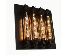 J.W. Flöte Wandlampe Vintage Retro Loft Industrie Flache Lampenschirme 4 Lichter E27 E26 T300 Schmiedeeisen Deckenleuchte Wohnzimmer Gang Korridor Balkon Restaurant Cafe Eingang Schwarz