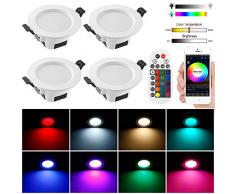 4er Bluetooth Smart 5W LED Einbaustrahler RGBW+CCT 5 in 1 Einbauleuchte LED Spots 230V Dimmbar Einbauleuchten Stahl Deckenspot für Deckenspots Wohnzimmer, Badezimmer