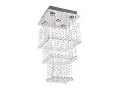 Moderne Quadratische Kristall Kronleuchter Licht,JJGD Regentropfen Laminierung K9 Kristall Deckenleuchten Chrom Unterputz LED Pendelleuchte Leuchte für Esszimmer Wohnzimmer Lounge L35cm B35cm H70cm