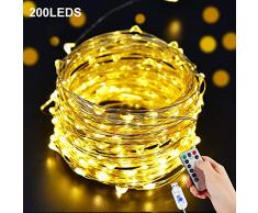 Lichterkette Außen LED Outdoor Mit Fernbedienung, USB Lichterkette Strom Deko Kupferdraht, 20M 200LEDs IP65 Wasserdicht Warmweiß 3000K, 8 Beleuchtungsmodi für Zimmer, Innen, Garten, Drinnen, Viaus