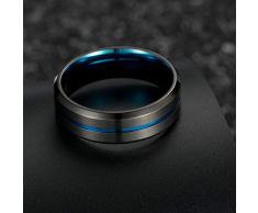 Yazilind Herren zweifarbiger Ring aus gebürstetem Titanstahl mit schrägem Lichtbogen in Blau 20.7