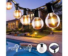 Lichterkette Außen, QXMCOV 7.6M LED Solar Lichterkette Aussen Glühbirne mit 25 Stück Glühbirnen und 1 Ersatzbirnen, Deko Licht für Innen, Garten, Bäume, Terrasse, Hochzeiten, Partys, Warmweiß