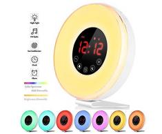 Wecker Wake Up Light Lichtwecker, mit 7 Wecktöne (inkl. 2Naturklänge und FM), 7Farben, 10Dimmstufen, Sonnenaufgangssimulator, Nachtlicht mit Adapter (6639)