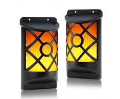 LED Solarleuchte für Außen, 2er Pack Solar Wandleuchte mit Flackernd Tanzen Flamme, Solarlampen für Außen mit IP65 Wasserdicht, Ideal für Flur, Wand, Garten, Hof, Party