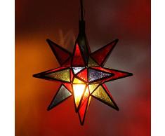Orientalische Lampe marokkanische Hängelampe Nasima Multi H38 aus Metall & Relief-Glas | Kunsthandwerk aus Marrakesch | Ein bunter Leucht-Stern wie aus 1001 Nacht | L1378