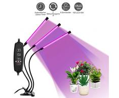 LED Pflanzenlampe Vollspektrum mit 3 Timer Funktion 3H/9H/12H, 9 Arten von Helligkeit, 27W 108LED Dreikopf Pflanzenlicht UV Wachstumslampe (3 Lampenköpfe)