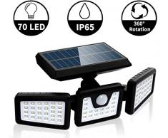 FLOWood Solarlampen für außen mit Bewegungsmelder Solarleuchten für außen LED Strahler Außen LED Aussenleuchte Solar Außenwandleuchten 360 Drehbar 70 LED IP65 1 Stück