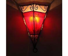 Orientalische Wandlampe marokkanische Wandleuchte Emrah Rot | Schöne Henna-Lampe Größe H 34 x B 23 x T 17 cm | Lampen-Gestell aus Eisen | Lampenschirm aus Leder | Kunsthandwerk aus Marrakesch | L1059