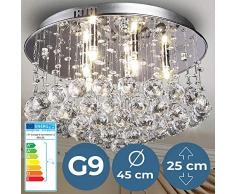 Kristall Deckenleuchte - EEK: A++ bis E, Ø45cm, 6xG9, Rund, Modern, Silber - Kronleuchter, Deckenlampe, Deckenstrahler, Kristallbehang, Kristallkronleuchter - für Wohnzimmer, Esszimmer, Schlafzimmer