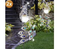 2er Set LED Garten Solar Leuchte Metall Kupferfarbe Pfau Steh Lampe Beleuchtung Höhe 106 cm