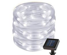 cuzile Solar Lichtschlauch 50 LED weiß Lichterkette Tube Lichtsensor Dekoration für Weihnachtsbaum Hochzeit Thanksgiving Party Garten Rasen Terrasse