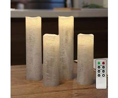 4 flammenlose LED Wachskerzen Sliber Rustik-Design mit Fernbedienung und Timerfunktion, inkl. Batterien