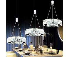 W-LI 3-Ringe Led Pendentlampe Moderner Höhenverstellbares Hängelampe Eleganter Edelstahl-Kristallpendelleuchte Salon Speisesaal Schlafgemach Deckenbeleuchtung 3 20Cm Weißes Licht 600