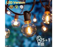 [26 LED Version] Lichterkette Außen,9 Meter 26 Glühbirnen OxyLED G40 LED Garten Lichterkette Terrasse außerhalb der Lichterkette,Wasserdichte Innen/Außen Lichterketten für Party,Hochzeit,Weihnachten