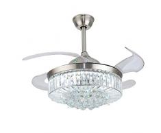Generic 36-Zoll Kristall Deckenventilator mit Lichtern, Dimmbarer Kronleuchter mit Fernbedienung, Versenkbarer Flügel Klappen Ventilator, LED 3 Farben Lichter, Chrom Poliert