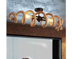 Hanfseile Deckenleuchte Vintage Retro Ring Seil Deckenlampe, Industry Eisen Antik Lampe 2-flammig E27 Zimmerlampe Rustikal für Cafe Bar Loft Landhaus Licht Küchen Esstisch Schlafzimmer Decken Leuchten