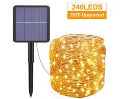 Solar Lichterkette Außen,kolpop Solarlichterkette 8 Modi PVC Rohr 24M 240 LED Solar Lichterkette Aussen Wasserdicht Lichterkette Weihnachtsbaum Outdoor Deko für Balkon,Garten,Terrasse,Party-Warmweiß