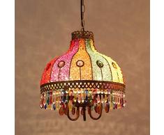 FDA3H Moderne Kristallpendelleuchte Bar Wohnzimmer Esszimmer Veranda Mediterrane Korridor Balkonzubehör Hängelampe Rund Mehrfarben Eisen Elegante Dekoration Kronleuchter 3 * E27 Max.60W Ø40cm * H40cm