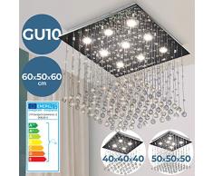 Kristall Deckenleuchte - EEK: A++ bis E, 60x50x60 cmcm, 9-flammig, für GU10, Modern, Silber - Kronleuchter, Deckenlampe, Deckenstrahler, Kristallkronleuchter - für Wohnzimmer, Esszimmer, Schlafzimmer