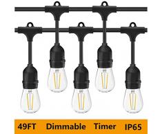 16M LED Lichterkette Außen【Dimmbar&Timer】,OxyLED S14 LED Lichterkette Glühbirne Retro,IP65 Wasserdicht,15X2W LED Birnen E27 Warmweiß 2500K für Innen und Außen Deko Garten Hochzeit