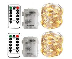 BXROIU 2 x50Leds Silbernedraht Micro Lichterkette Batteriebetrieb 8 Programm (Warm weiß)
