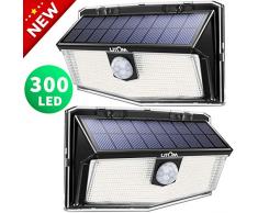 300 LED Solarlampen für außen【2020 Neues Design 】, LITOM solarleuchten für außen, solarlampen für außen mit bewegungsmelder, 270°Beleuchtungswinkel, 3 Modi,IP67 Wasserdicht,einfache Motage (2 Stück)