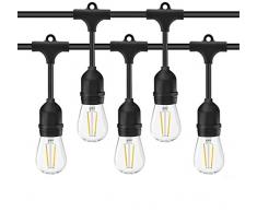 SALCAR 15m Außen LED Lichterkette Garten, 15 x E27 LED Glühbirnen IP65, Deko Lampe Wasserdicht Dekolampe für Haus Dekoration, Party, Hochzeit, Grill, Weihnachten