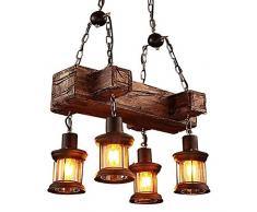 Raelf 4 Industrie Rudder Deckenleuchten Retro-Art-Kunst-Boot aus Holz Leuchter 4 Lichter Retro Industrie Kronleuchter Massivholz Restaurant Insel Kronleuchter Dekorative Laterne E27 Maximale Leistung