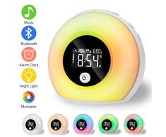 Linkax Lichtwecker Wake Up Licht,Wecker Lampe mit Bluetooth Lautsprecher,Nachtlampe Kinderwecker mit LCD Display,Vibrationssensor,Mehrfarbig,4 Helligkeit für Haus/Zimmer/Geschenk