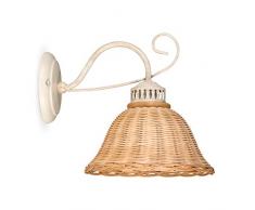 Helios Leuchten 3020712/W Wandlampe antik-weiss Rattan natur-farbig | Rattanlampe Rattanleuchte Landhausstil | Wandleuchte cabby-chic | 1 x E27