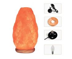Himalaya Salzlampe Handarbeit mit Leuchtmittel und Dimmer | bis 24cm H 2-2,5 Kg | Nachtlicht inkl. Holzsockel Nachtlicht Stimmungsleuchte