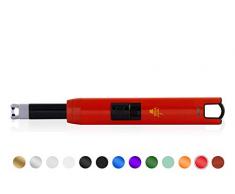 TESLA Lighter T07 Lichtbogen Feuerzeug, Grillfeuerzeug, Stabfeuerzeug, BBQ, elektronisch wiederaufladbar, aufladbar mit Strom per USB, ohne Gas und Benzin, mit Ladekabel, in edler Geschenkverpackung, Rot