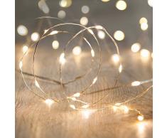 Lights4fun 20er LED Draht Micro Lichterkette perlweiß Batteriebetrieb