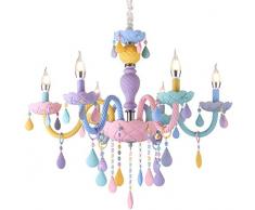 Mlzaq Farbe Kristall-Kronleuchter, E14 Kerze Restaurant Licht Kinderzimmer Schlafzimmer Deckenleuchte Jungen und Mädchen-Schlafzimmer-Lampe Karikatur Romantische Hängelampe (Color : 6 Light)
