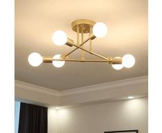 Deckenleuchte LED Schlafzimmerlampe Deckenlampe Kreative Modern Landhaus Stil 6-flammig Eisen Kronleuchter E27 Lampenfassung für Innen Wohnzimmerlampe Kinderzimmer Esszimmer Küche Flur Deko (Gold)