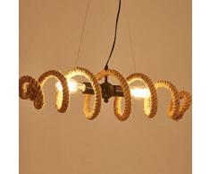 Vintage Edison Pendelleuchte E27 Lampenfassung Retro Antik Industrie Hanfseil Eisen 2-flammige Hängelampe Persönlichkeit braun rustikale Spirale höhenverstellbare Hängelampe