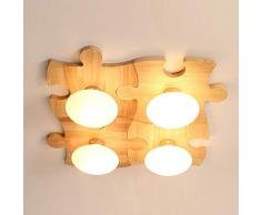 Deckenleuchten Für Kinder Kinderzimmer Deckenlampe Mädchen Jungen Schlafzimmer E27 Moderne Europäische Kreative Holz Platz Persönlichkeit Diy Puzzle Deckenleuchte (4 Paket)
