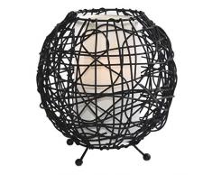 Tisch Lampe Ess Zimmer Rattan Stoff Strahler Muster Beistell Kugel Leuchte braun HI-LITE 12091018