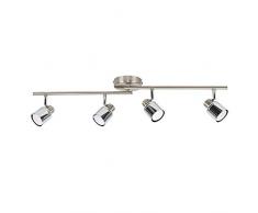 MiniSun – Modernes Strahler- und Schienensystem mit 4 verstellbaren Spots und einem schönen glänzigen und gebürsteten verchromten Finish – Deckenleuchte