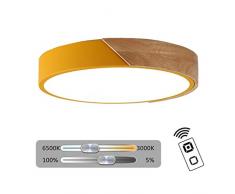 LED Deckenleuchte Modern Minimalistisch Rund Leuchte Schlafzimmer Lesezimmer Wohnzimmer Kronleuchter Eisen & Holz Deckenlampe Dimmbar mit Fernbedienung Macaron Deckenbeleuchtung,Gelb