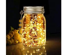 Wasserdichte Solarlampen für Außen, Solarglas Einmachglas Solarleuchte Tisch Solarlicht Garten Hängeleuchten Solarleuchten für Dekoration Garten Wand Tisch Baum（Warmweiß）