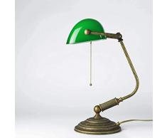 Tischlampe Antik Bronze Glas Grün Echt-Messing Zugschalter Vintage Art Déco Bankerlampe Beistelltisch Schreibtisch